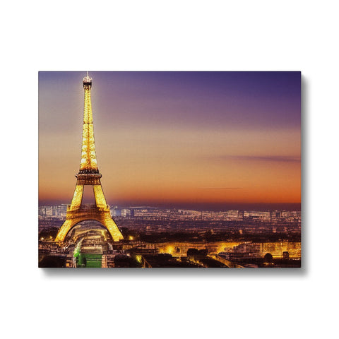 A shot of the Eiffel Tower from a photo frame with a city skyline behind