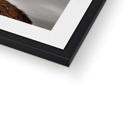 A glass picture of a dog on a white background sitting on top of a wooden frame