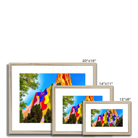 Multiple colorful images sitting on top of a wooden frame.
