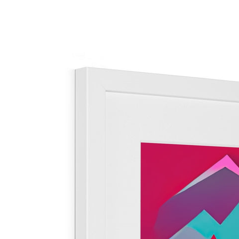 A framed picture of magenta art on a piece of white paper.