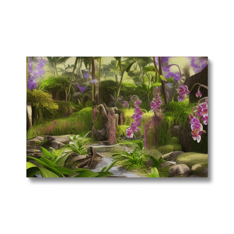 Art print shot of a forest surrounded by tropical plants.