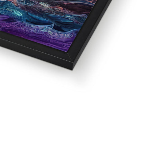 A picture of a white and blue art frame with artwork of a rainbow.