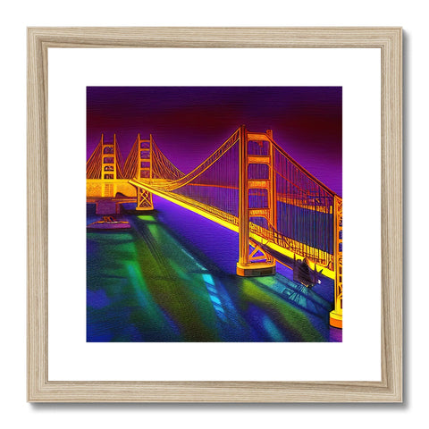 A yellow painted photo of wooden bridge with a large golden gate in all colors and colors