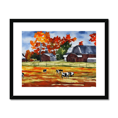Art print of a photo of cows grazing in pasture on an open field.