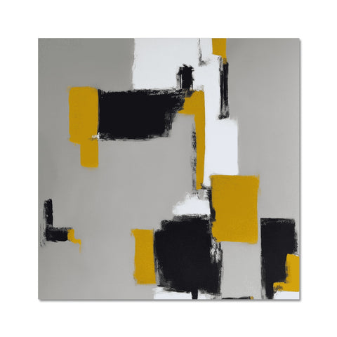 A yellow piece of wall art on a white base with yellow and black borders