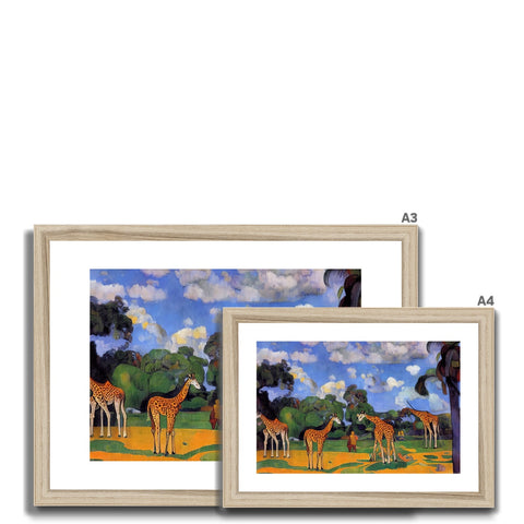 The view is of four giraffe and three antelope looking in a tree through a