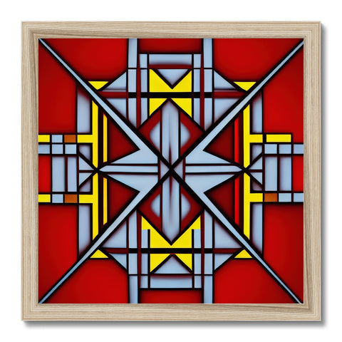 An ornate red stained glass cross on top of a white background.