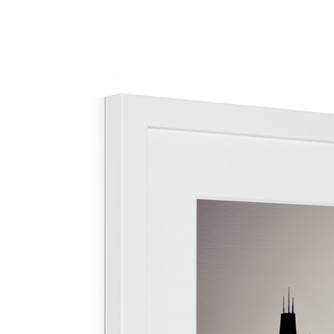 A tall clock is framed on a door in plain white paper.
