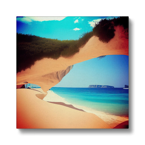 Art print of a beach in the sunset holding water.