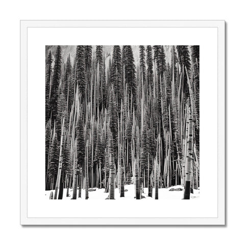 A wooden wood art print with pine trees sitting next to a tall wooded hill.