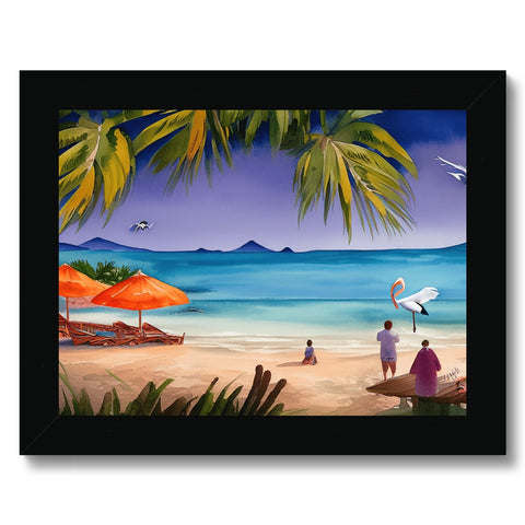 A warm tropical climate with tropical bird and sun on a beach