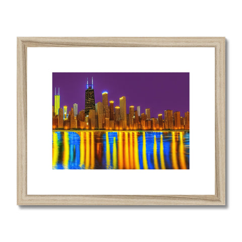 Struck up art print with Chicago skyline view from a camera front windows of downtown buildings