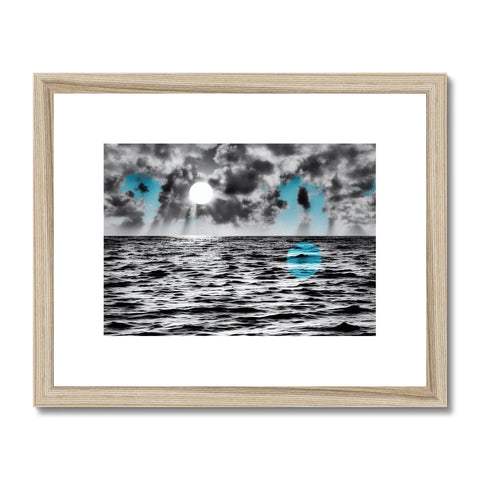 An art print with a beach scene featuring waves covered in sun water.