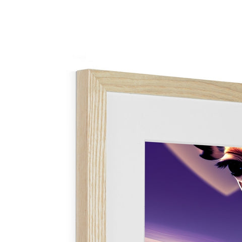 A wooden frame with wooden edges and a picture of a sunset next to it.