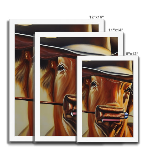 Two different horse heads are posing for photography below a portrait of cowboy hats.