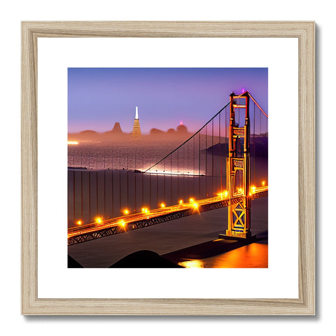 golden gate with silver background and a photograph hanging on a blue frame