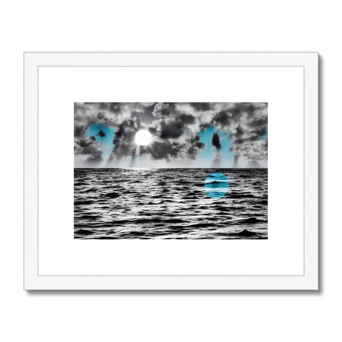 Art print of a beach with water in the background.