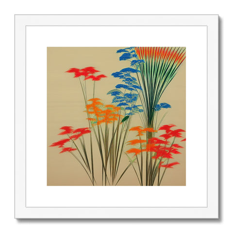 A floral print showing an  art print with some floretas and grass.