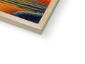 An art print printed on wooden display boards is sitting on top of a wood framed desk