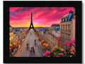 A framed art print of the Eiffel Tower in front of a street with a
