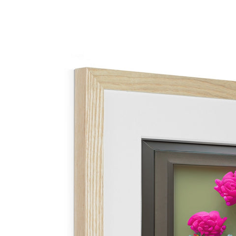 A photo of a white wooden picture frame sitting in a frame holding it and other items