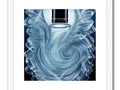 Blue fringed angel wings sitting on a blue cloud.