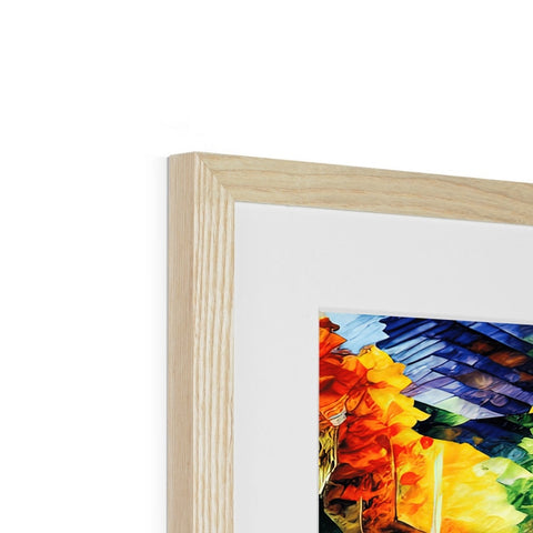 An art print on a white background is framed in a wood frame.