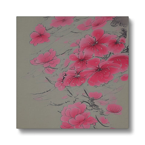 An  art print with pink flowers on a plate.