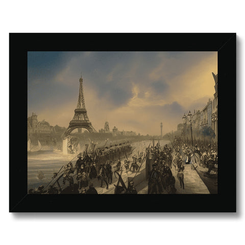A large white painting of Paris is displayed on a white picture frame.