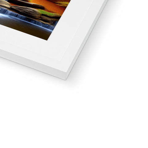 An image of a photograph is on a white picture frame.