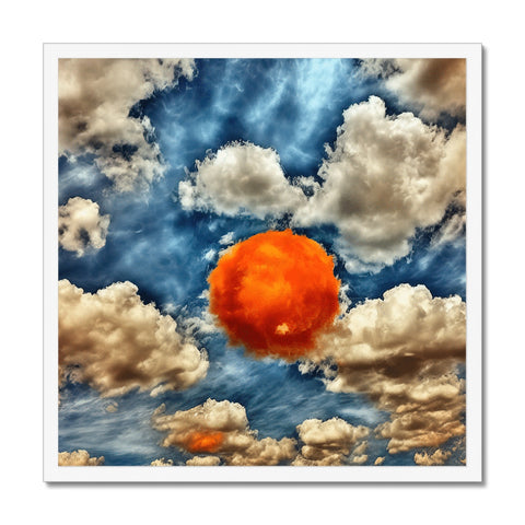 A piece of art print with a large orange and black sky in it.