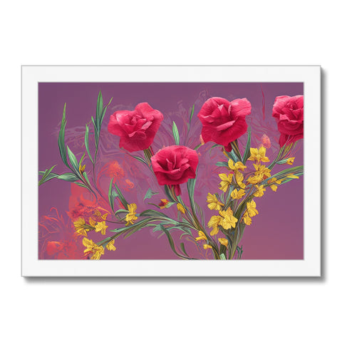 An  art print with pink flower buds on it at a flower bed.