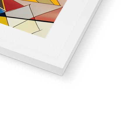a white tile table holding an art print on colored tile