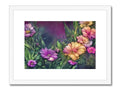 Art print of a flower bed filled with purple flowers.