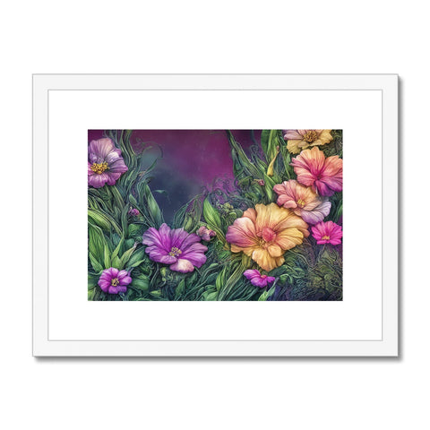 Art print of a flower bed filled with purple flowers.