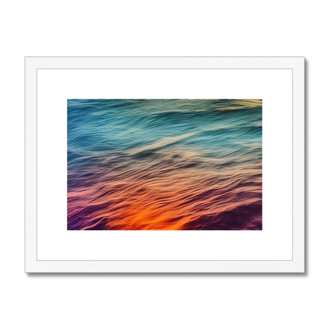 a colorful water photo in a colorful wooden print on a stone wall