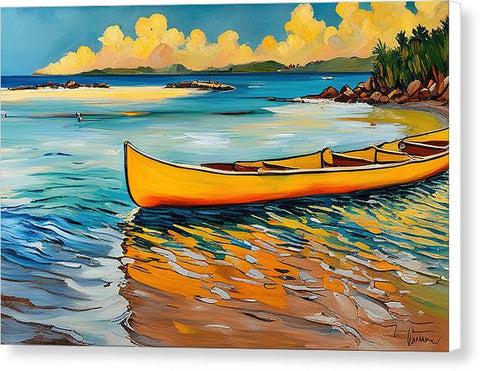 Canoe Reflecting in Water Beautiful Hawaii Beach Painting - Canvas Print