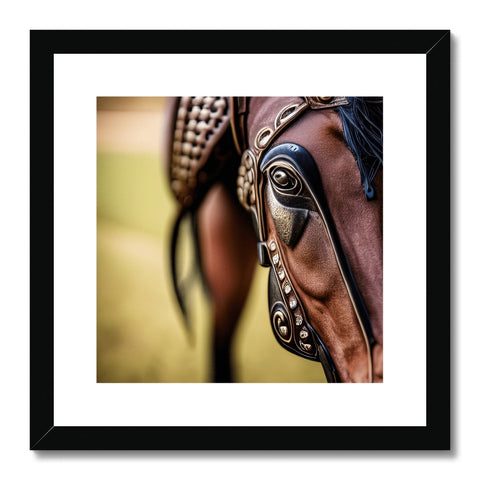 Pony with his head on a white horse sitting in front of a framed photo on