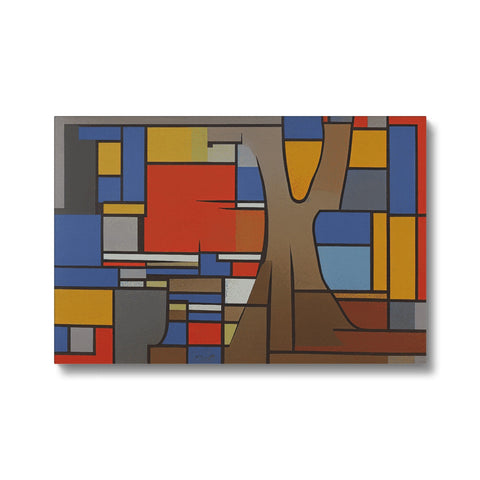 A piece of art decorated with colored ceramic tile displayed next to a white background.