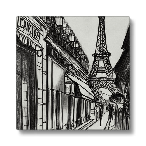 A ceramic tile painting of an elegant Parisian city skyline with the city skyline in the