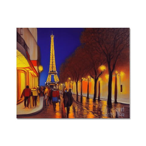 Art print of a black and purple street and city in France.