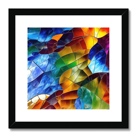 A stained glass art print hanging on a wall.