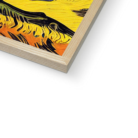 A book that is covered in wood panels with an art print.