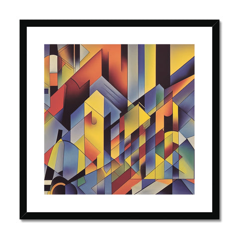 A framed art design on a wall, framed in different colored vinyl with three different shapes