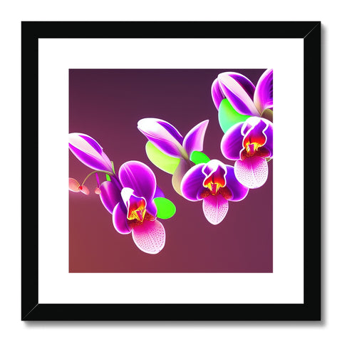A picture of purple flowers in a frame with an art print.