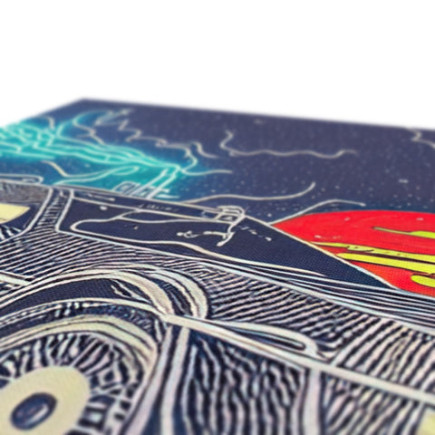A soft-cover sticker book wrapped in paper sitting behind a hand printed skateboard.