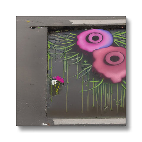 The graffiti spray is painted green and purple sitting on top of a metal box.
