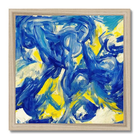 a painting of a wave with a blue ribbon attached to it a blue background with a