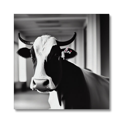 a black cow with a horn on a white background