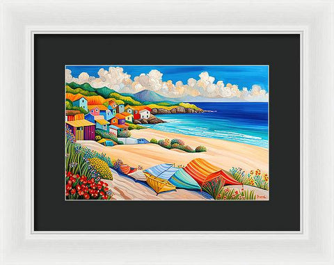 Colorful Collage Style Beach Painting - Framed Print